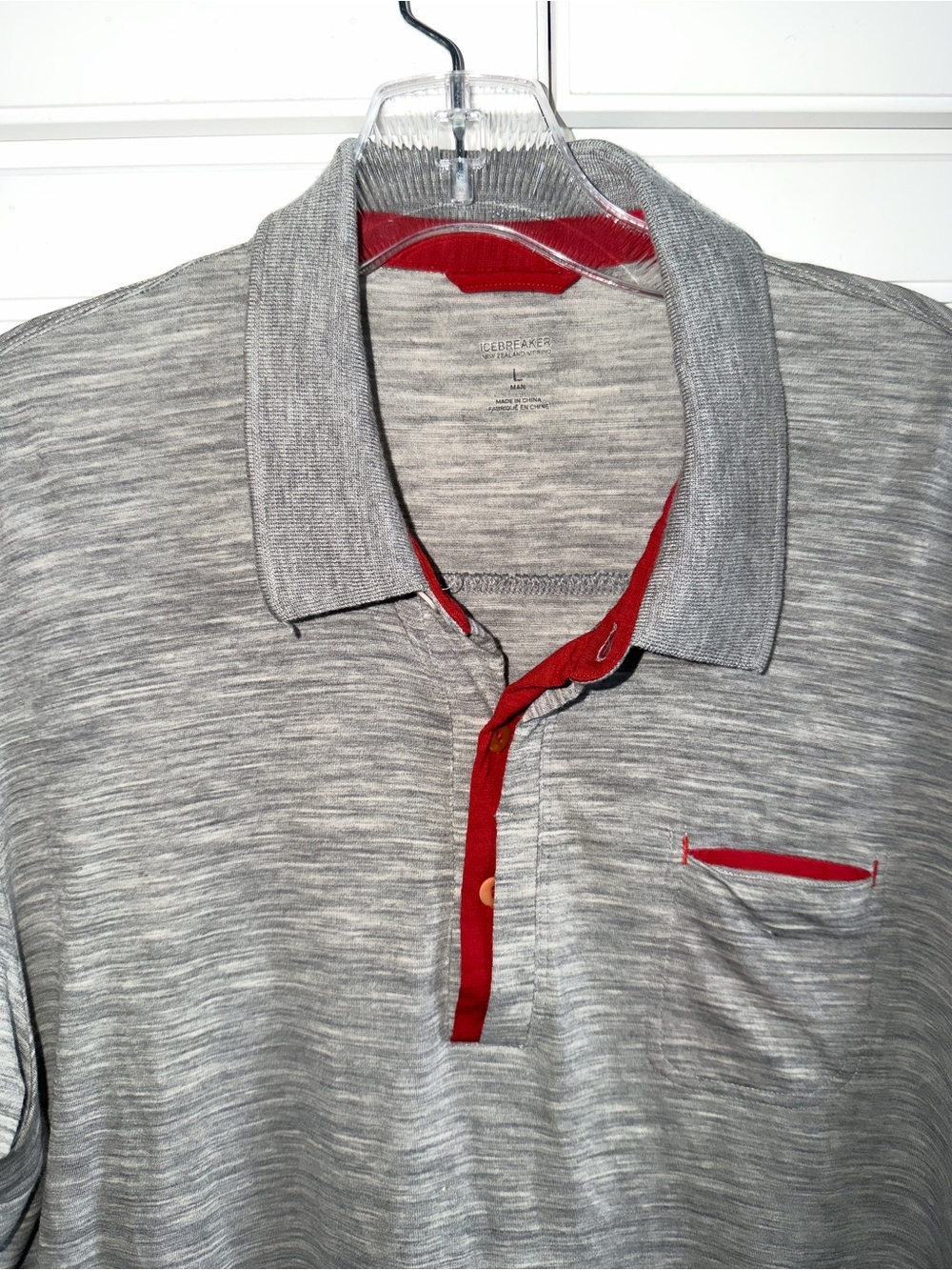 Icebreaker Quattro Short Sleeve Polo Gray/Red Trim Metro Sz Large Merino Wool - Picture 4 of 10